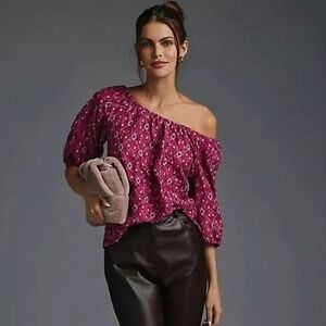 Anthropologie Off Shoulder Floral Poplin Top XXS NEW